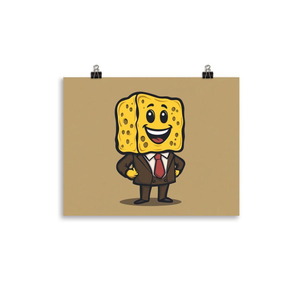 Happy Sponge Businessman Cartoon Illustration Poster - Oh Posters