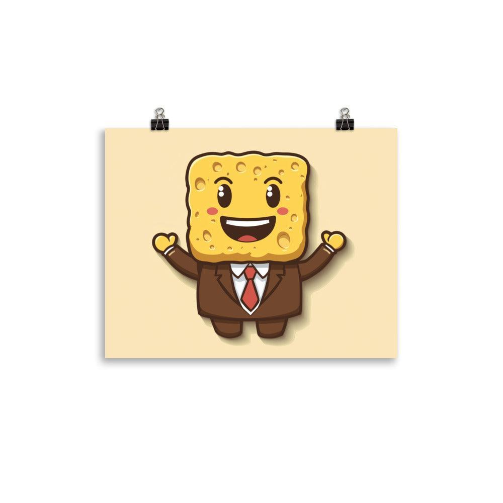 Cheerful Sponge in a Suit Cartoon Drawing Poster - Oh Posters