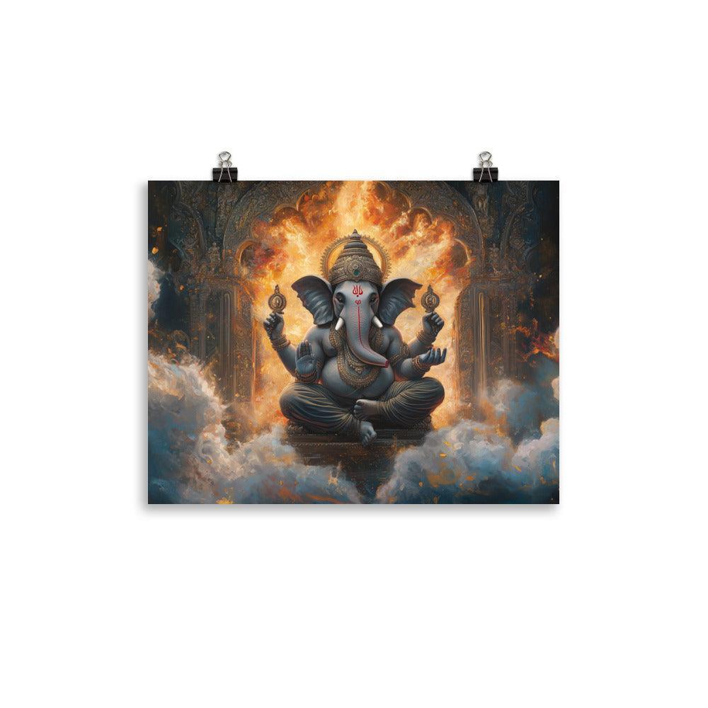 Fiery Ganesh with Glowing Background Sacred Indian Illustration Poster - Oh Posters