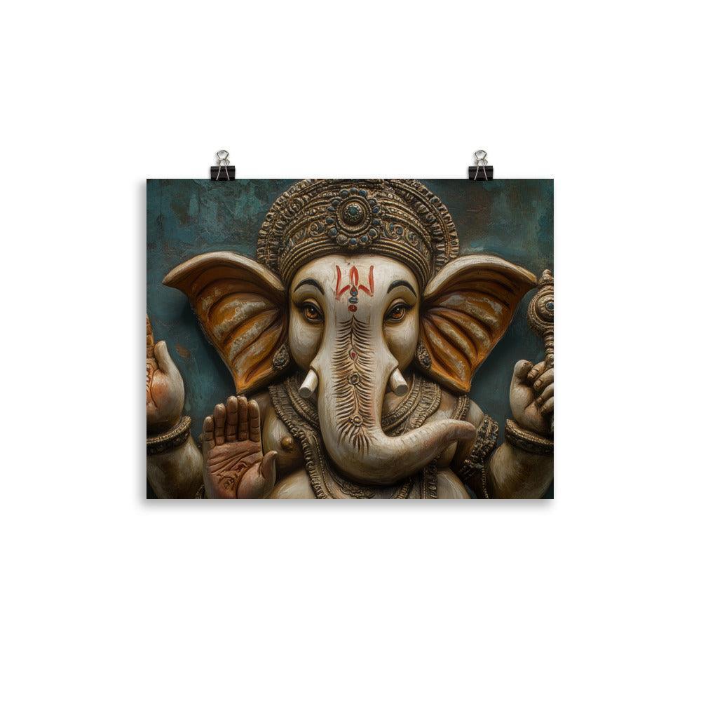 Close-up Ganesh Sculpture with Intricate Details Traditional Hindu Art Poster - Oh Posters