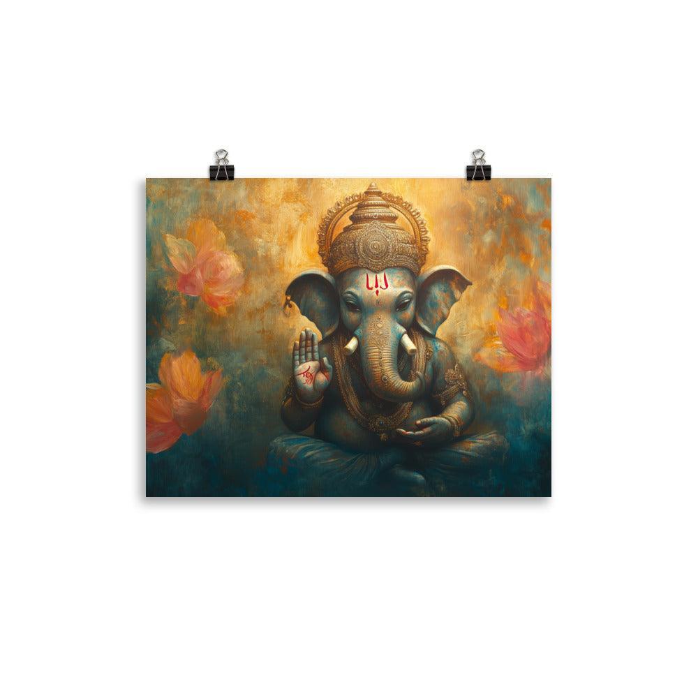 Ganesh Spiritual Art with Lotus Flowers Mystical Painting Poster - Oh Posters