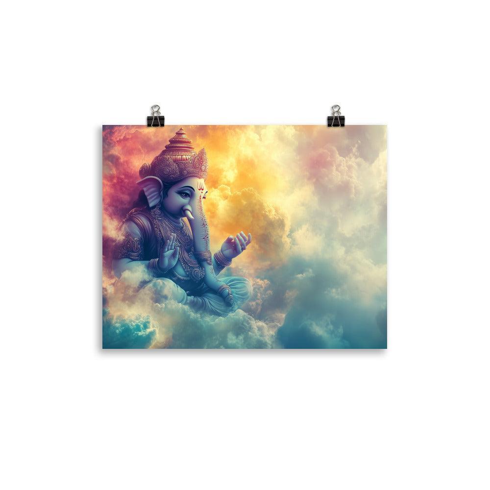 Divine Ganesh in the Clouds Spiritual Fantasy Artwork Poster - Oh Posters