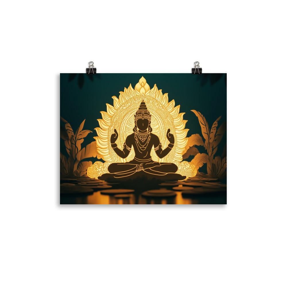 Illuminated Vishnu in a Lotus Design Glowing Spiritual Artwork Poster - Oh Posters