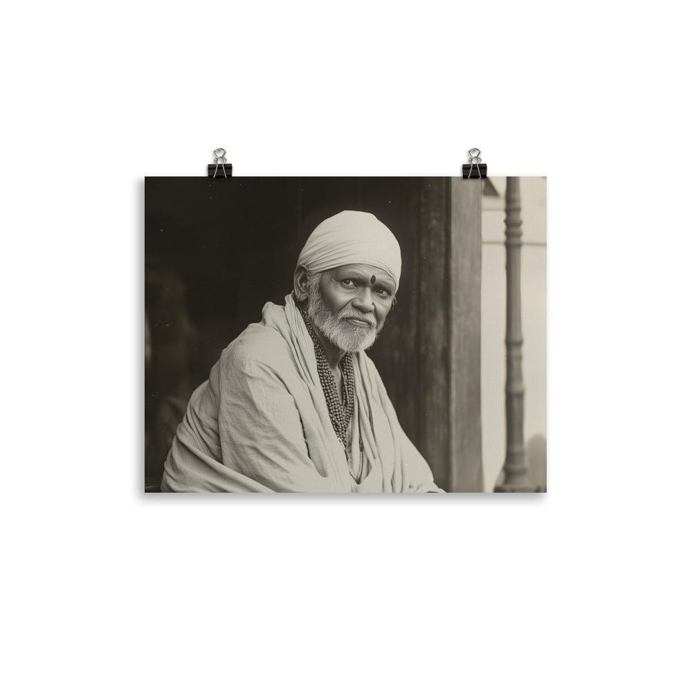 Serene Sai Baba Vintage Monochrome Photograph Poster - Oh Posters