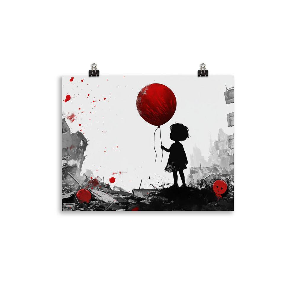 Child with Red Balloon in War-Torn Palestine Poster - Oh Posters