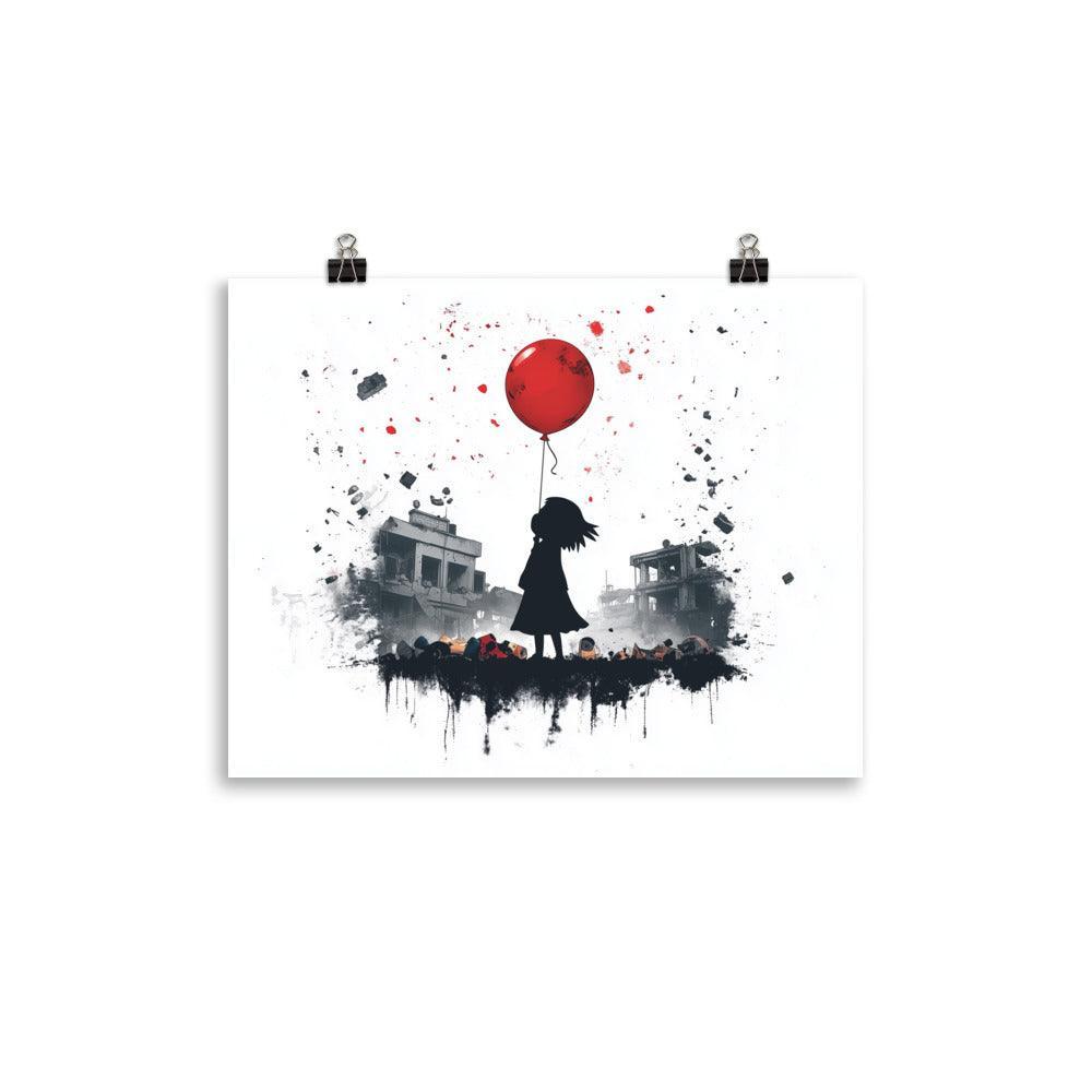 Girl in Palestine Warzone Red Balloon Artwork Poster - Oh Posters