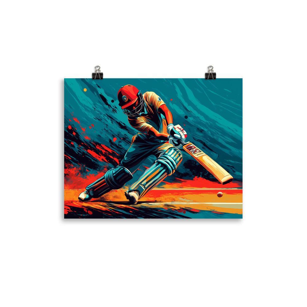 Intense Cricket Batsman Power Shot Action Art Poster - Oh Posters