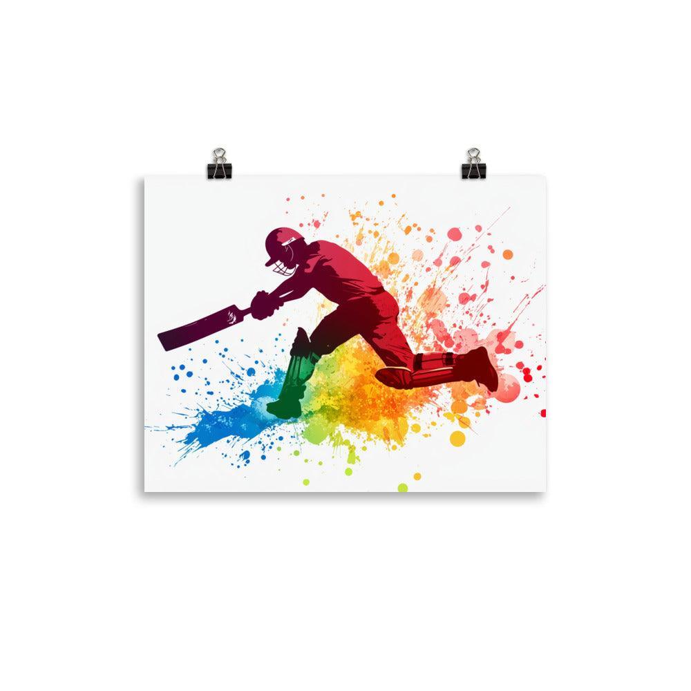 Colorful Cricket Batsman with Splatter Paint Effect Poster - Oh Posters