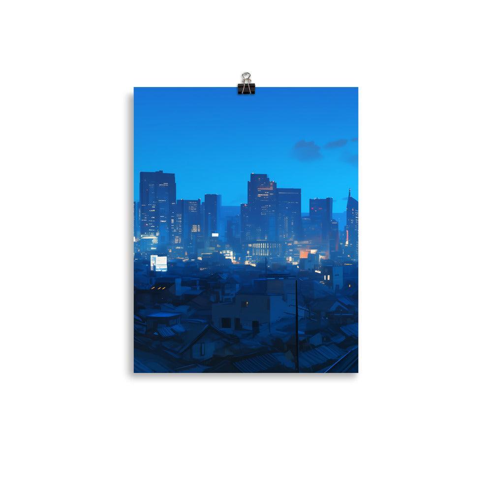 Dense Cityscape at Night with Skyscrapers and Rooftops Soft Lighting Art Poster - Oh Posters