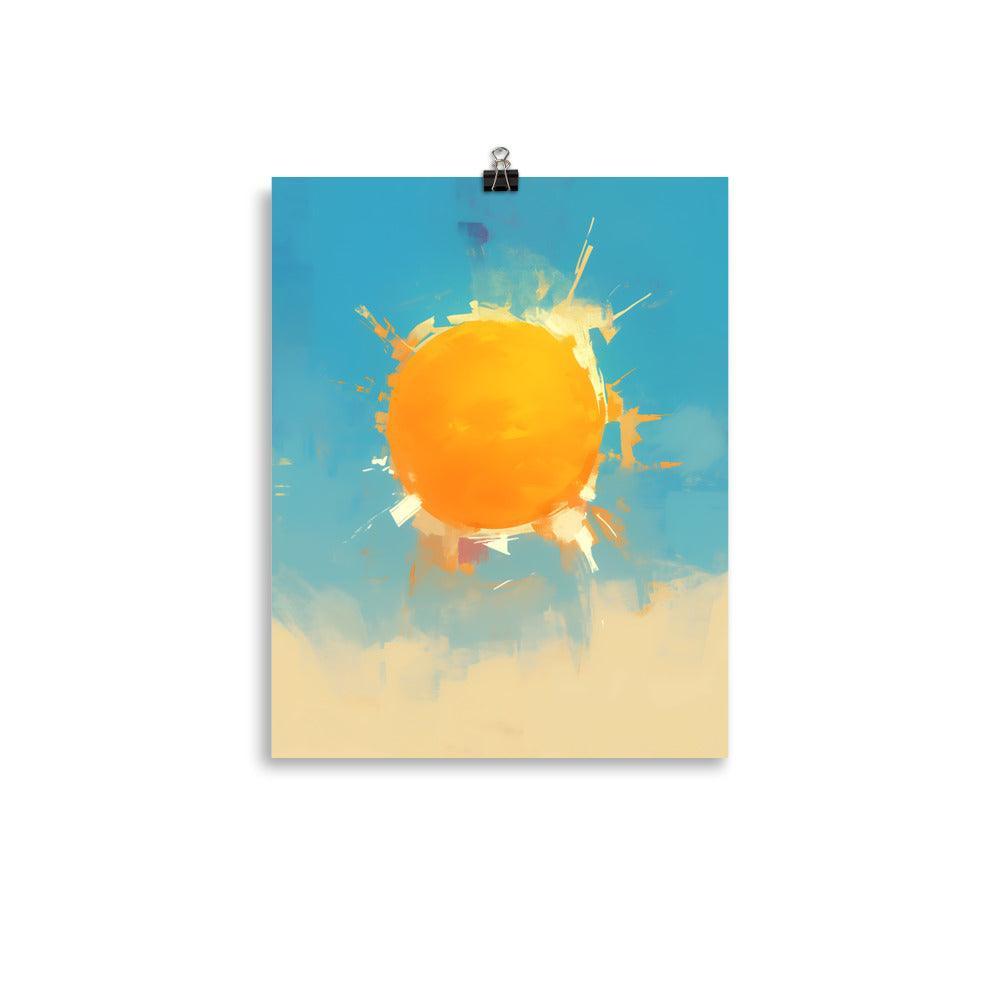 Tranquil Minimalist Sun Illustration in Warm Yellow and Blue Palette Poster - Oh Posters