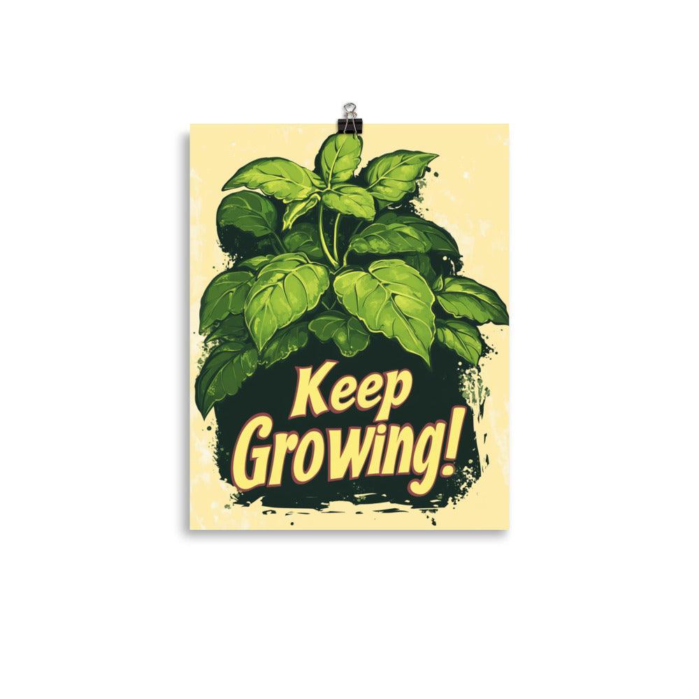 Keep Growing Botanical Illustration with Green Leaves on Cream Poster - Oh Posters