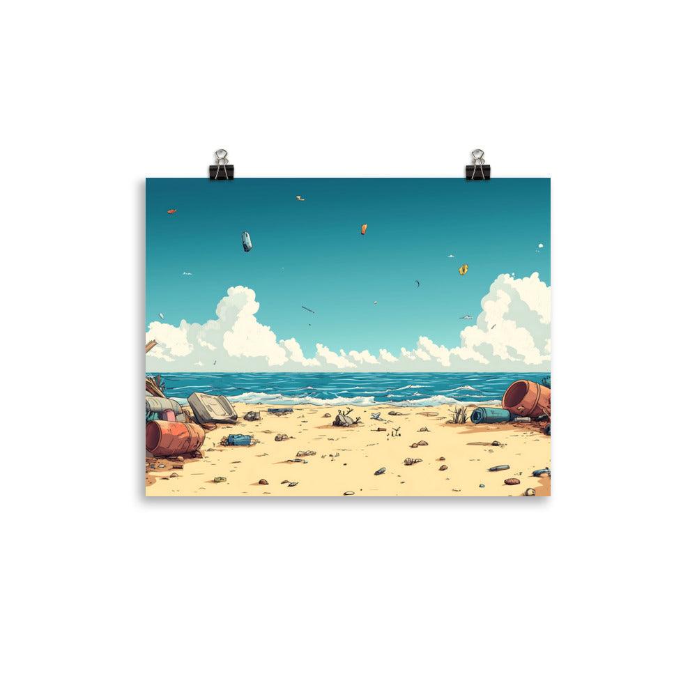 Beach Cleanup Awareness Scenic Ocean View Littered Shore Poster - Oh Posters