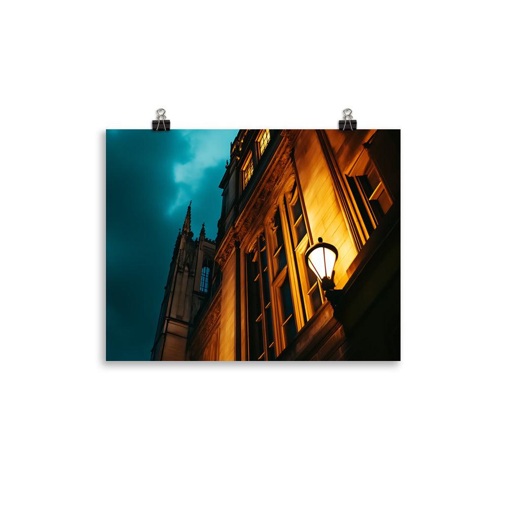 Manchester Nightscape Architectural View Illuminated by Streetlight Poster - Oh Posters