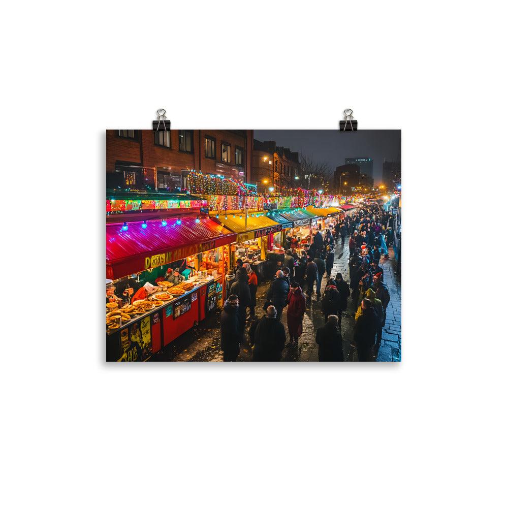 Vibrant Manchester Night Market Scene Poster - Oh Posters