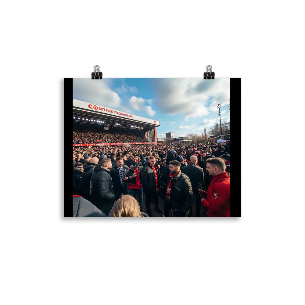 Manchester Football Fan Gathering Atmosphere Vibrant Crowd Scene Poster - Oh Posters