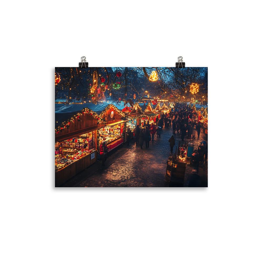 Manchester Christmas Market Illuminated Holiday Scene Poster - Oh Posters