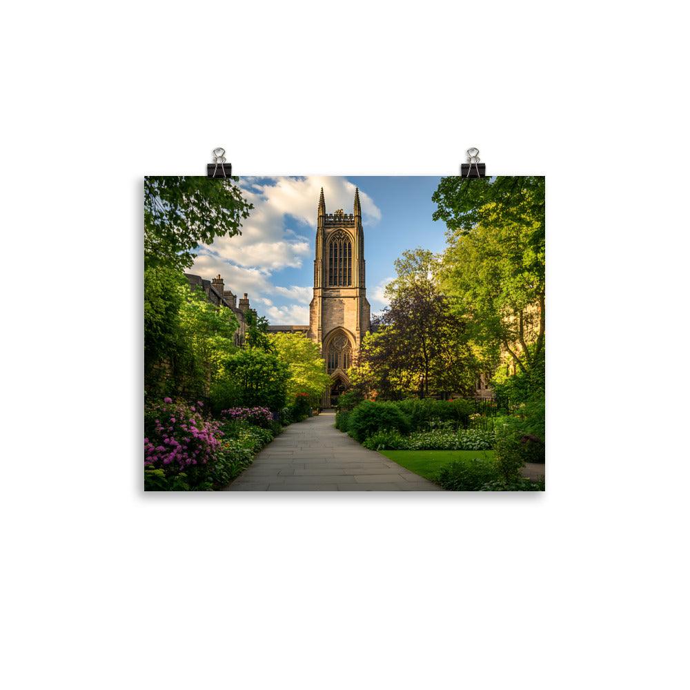 Manchester Cathedral Amidst Lush Gardens Poster - Oh Posters