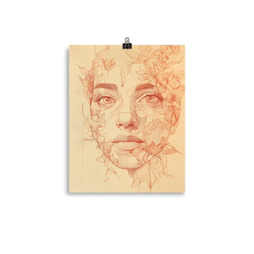 Boho Floral Face Art with Intricate Linework and Leafy Details Poster - Oh Posters