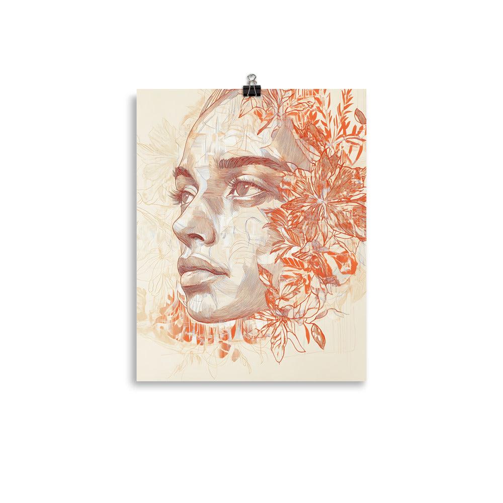 Boho Floral Portrait with Intricate Lines and Subtle Patterns Poster - Oh Posters