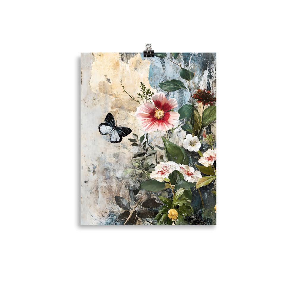 Boho Floral Serenity with Butterfly and Blooms Poster - Oh Posters