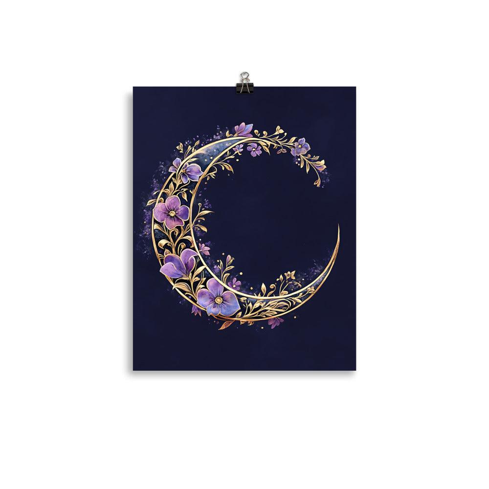 Boho Floral Crescent Moon Art Poster - Oh Posters