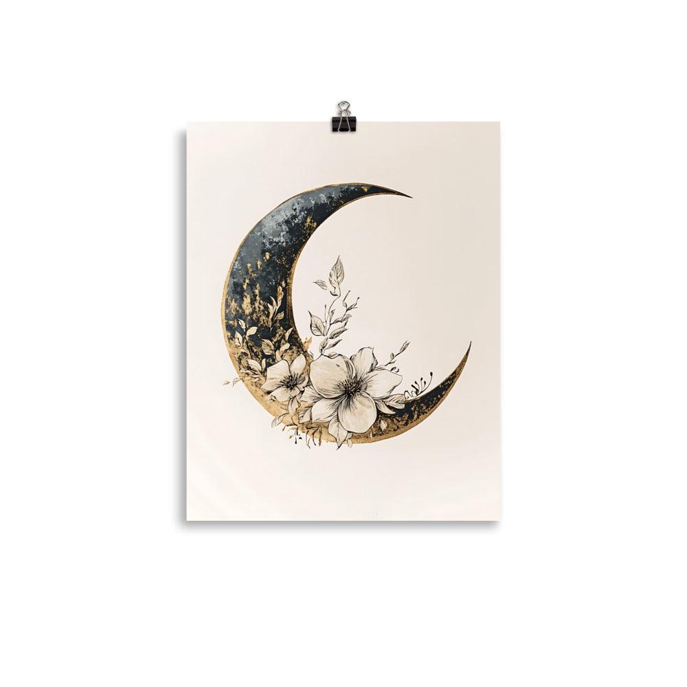 Boho Floral Crescent Moon Art with Elegant Botanical Details Poster - Oh Posters
