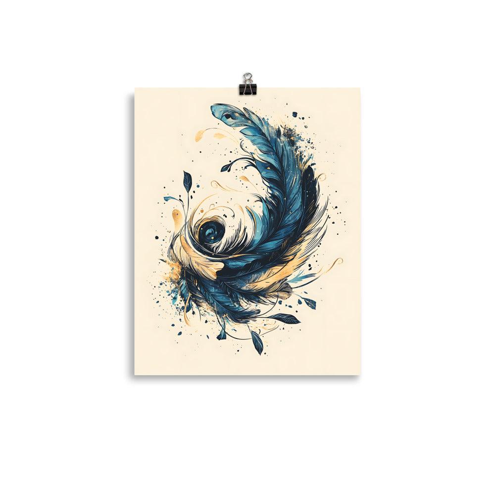 Boho Feather Swirl with Leaves Poster - Oh Posters
