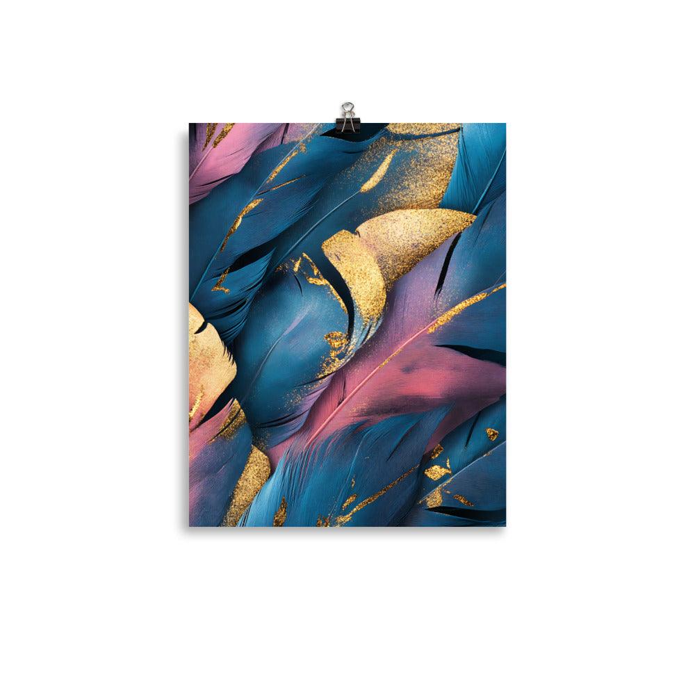 Boho Feather Vibes with Gold and Blue Hues Poster - Oh Posters