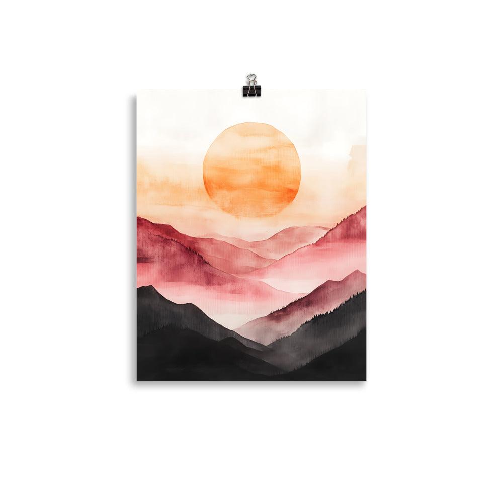 Boho Sunset Over Misty Mountains with Warm Hues Poster - Oh Posters