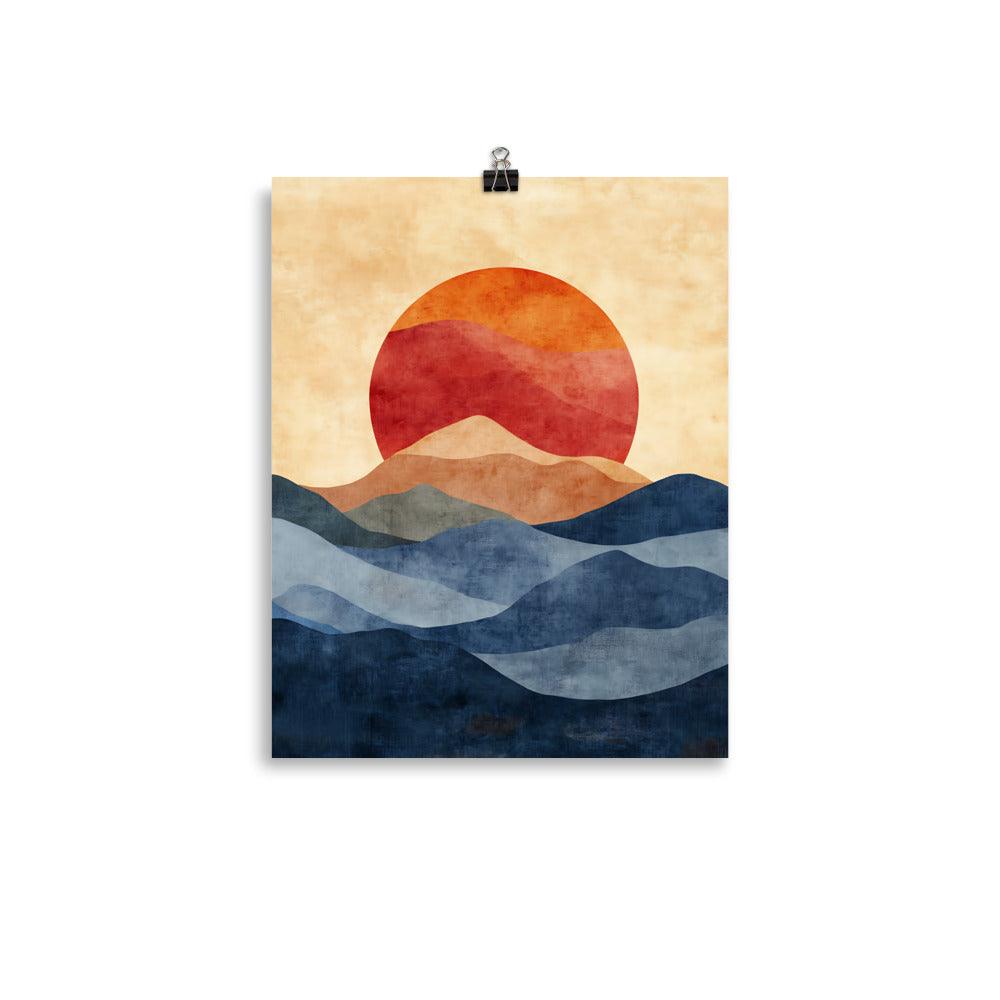 Boho Sunset Over Serene Mountains Poster - Oh Posters