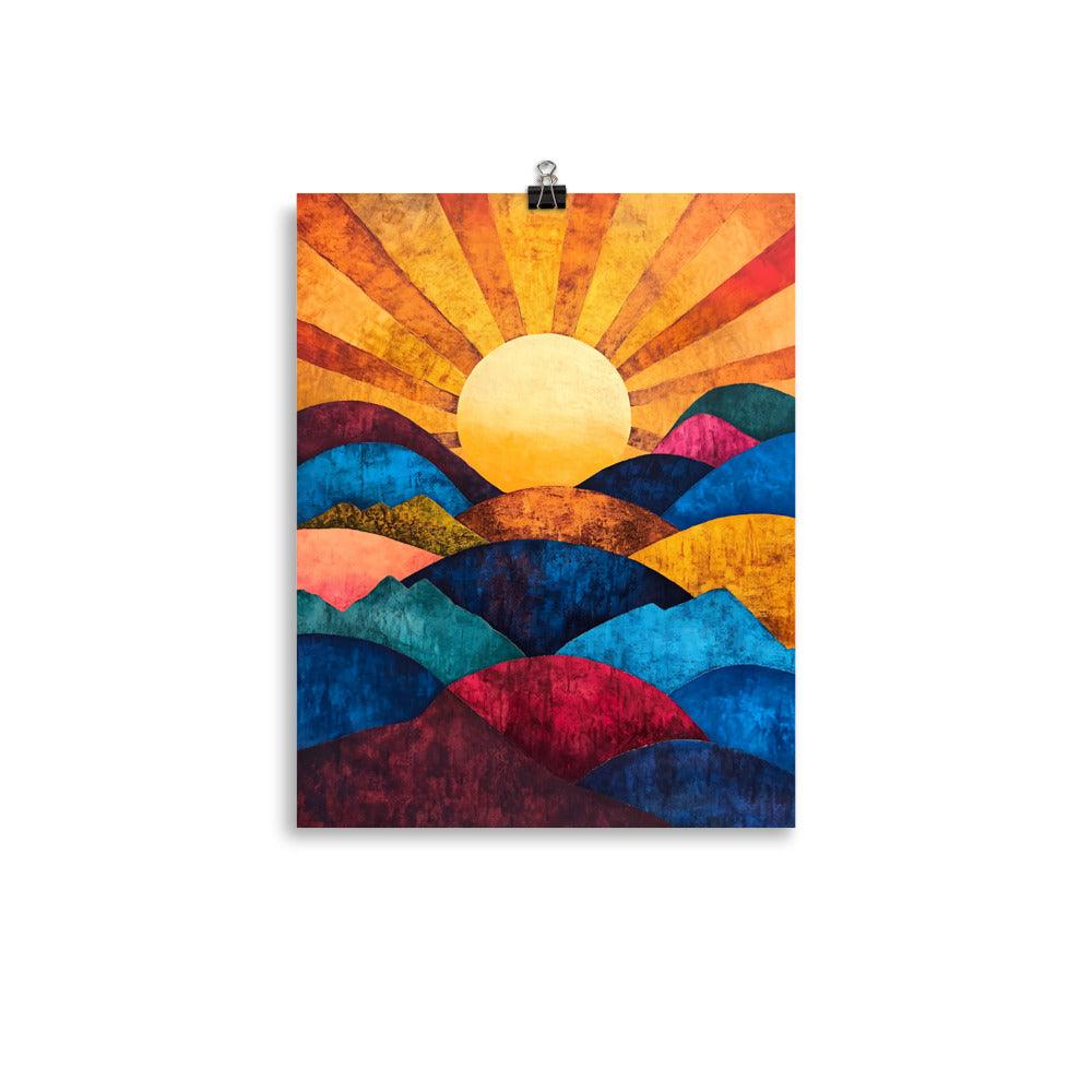 Boho Sunset Over Colorful Hills Poster - Oh Posters