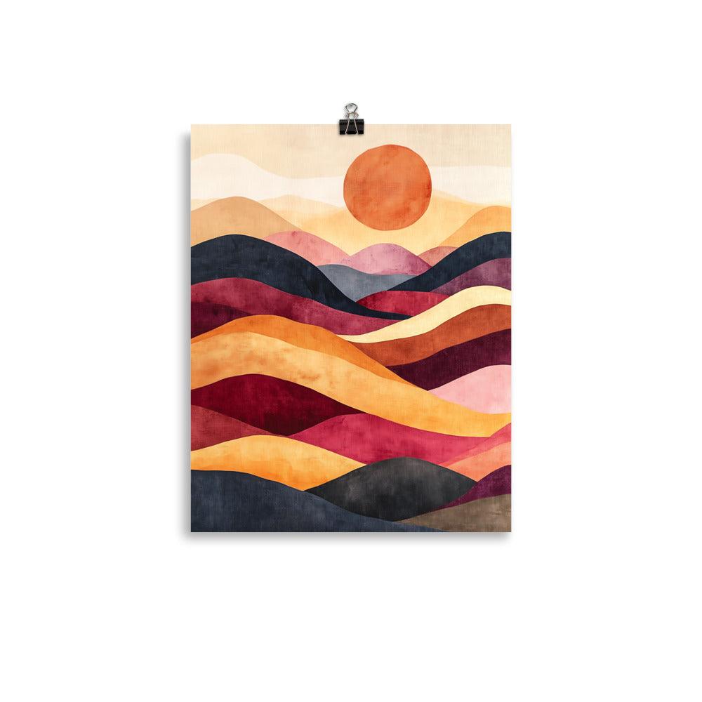 Boho Sunset Over Colorful Hills Poster - Oh Posters