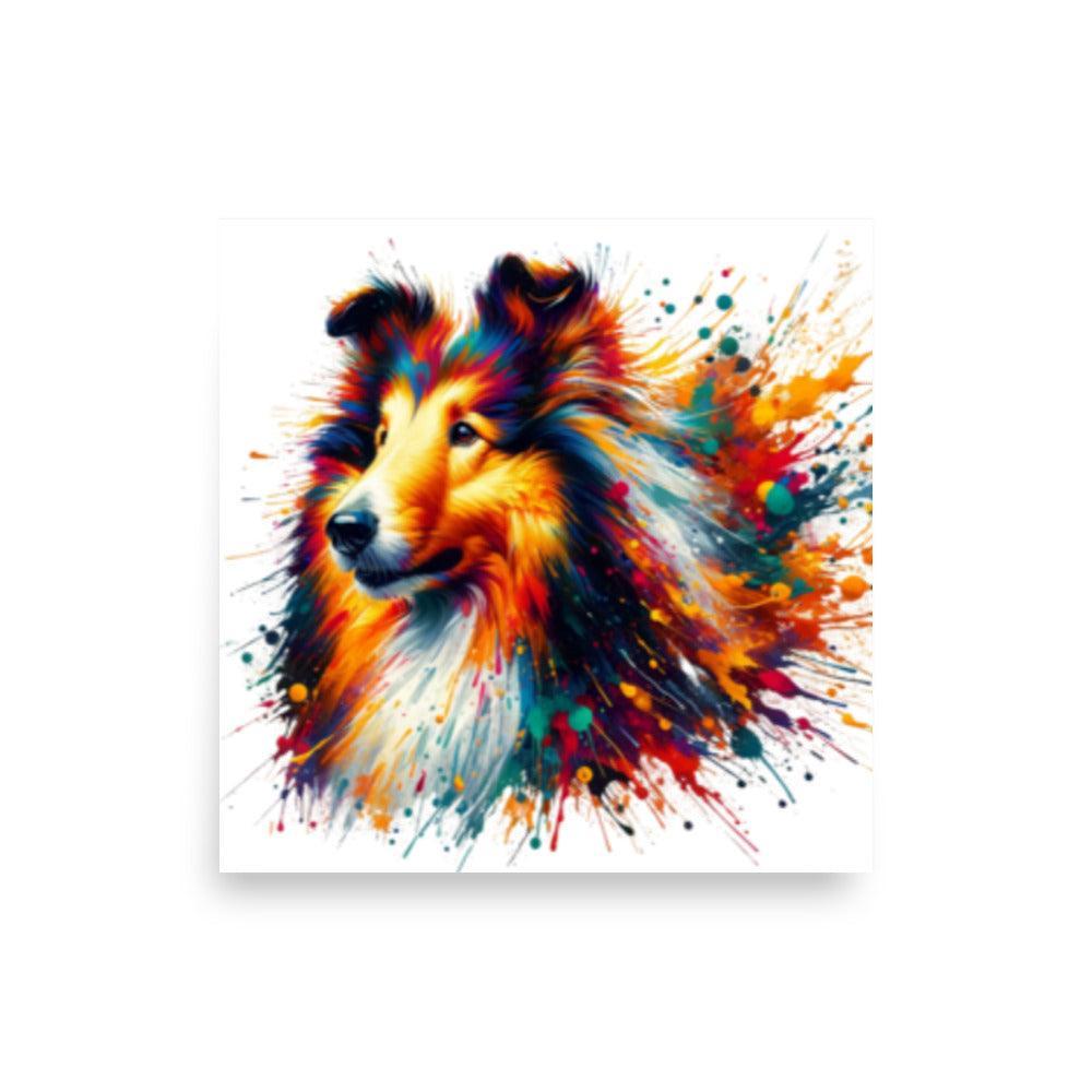 Rough Collie Dog Splatter Art Explosive Colors Poster - Oh Posters