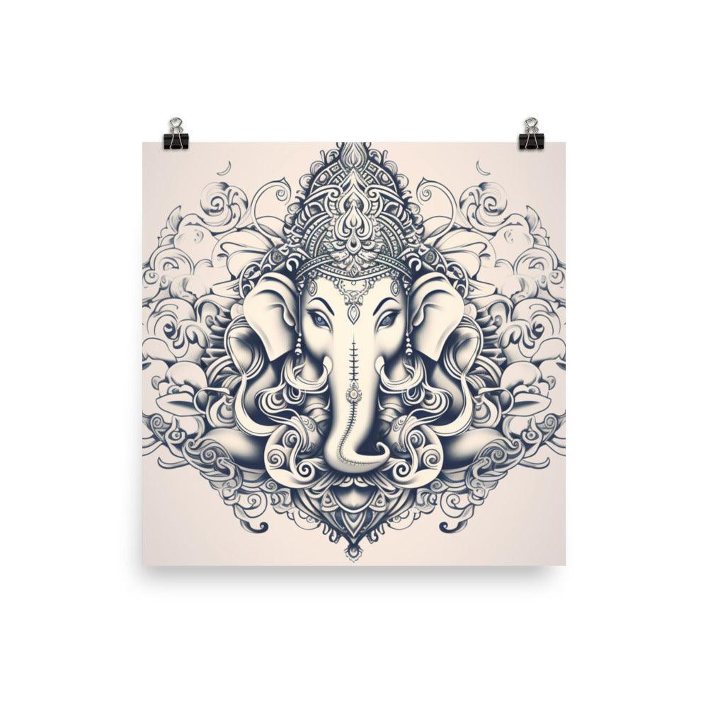 Ganesha Elegant Monochrome Mandala Art Poster - Oh Posters