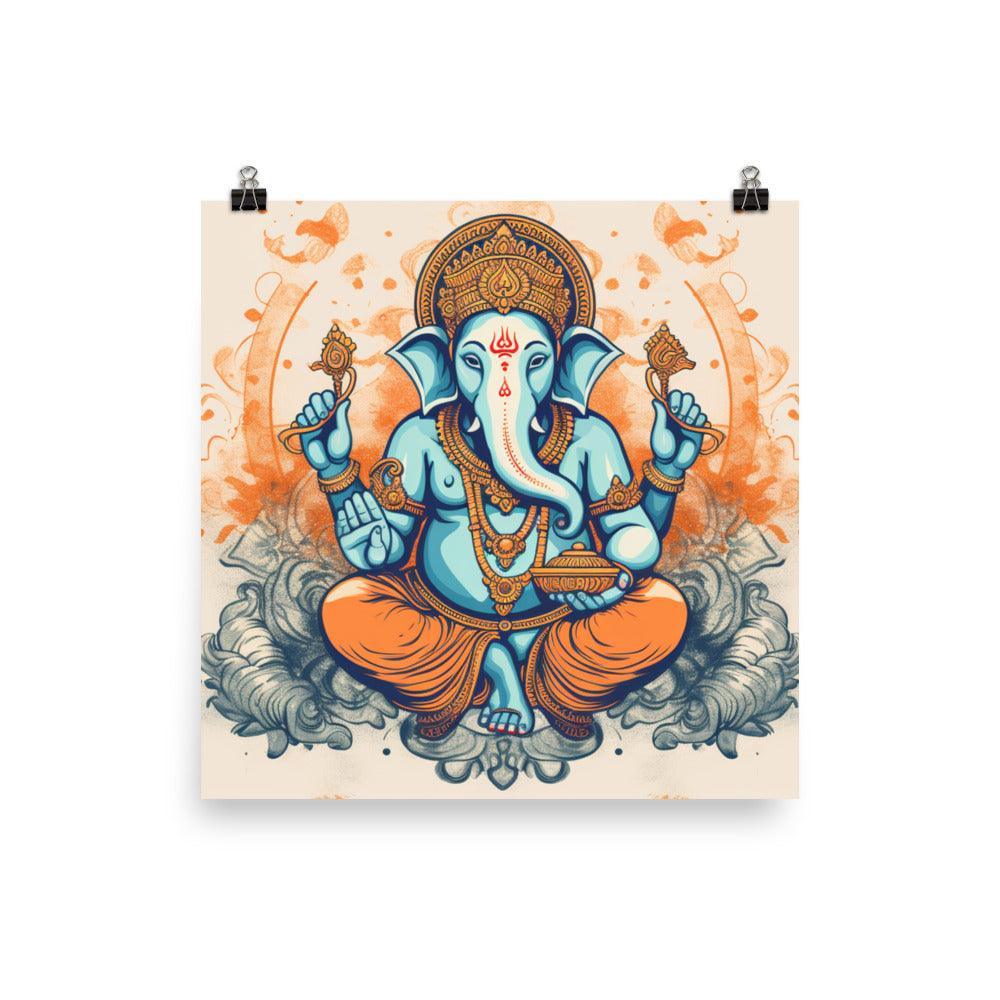 Ganesha Vibrant Orange and Blue Art Poster - Oh Posters