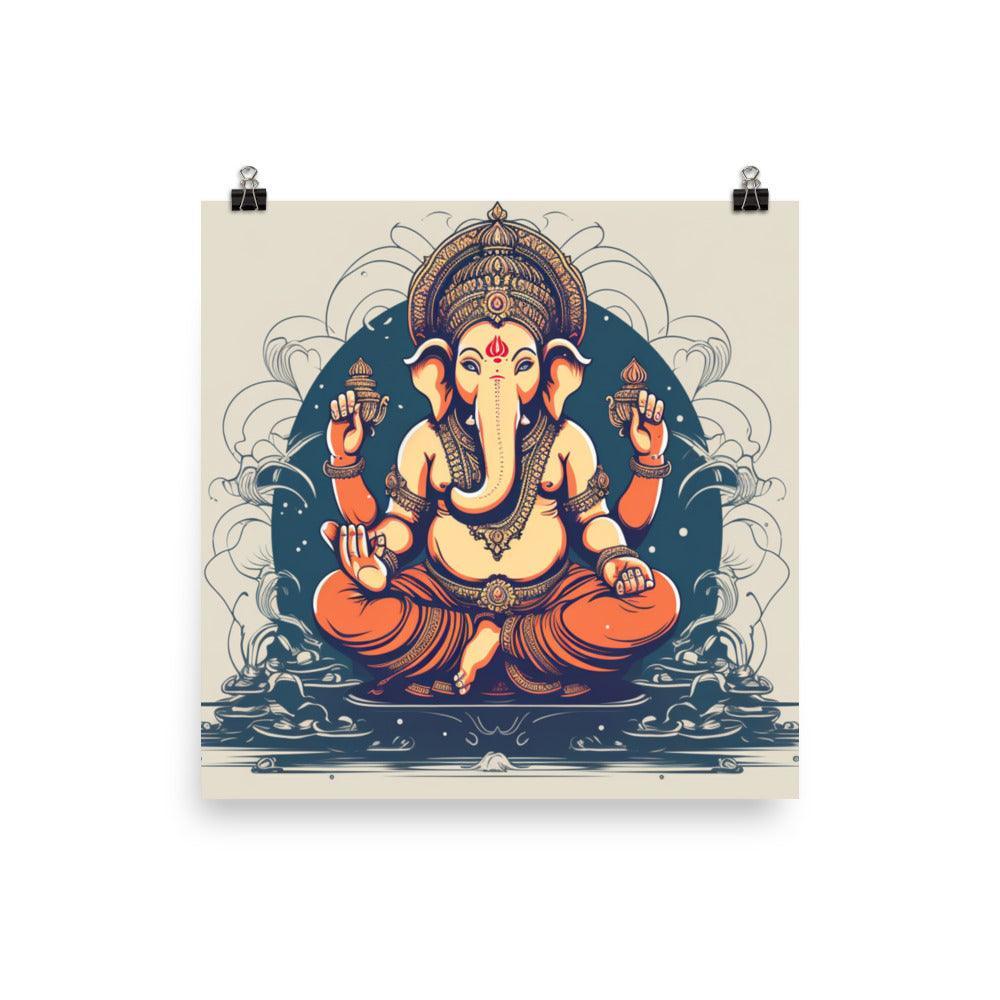 Ganesha Traditional Orange and White Art Poster - Oh Posters