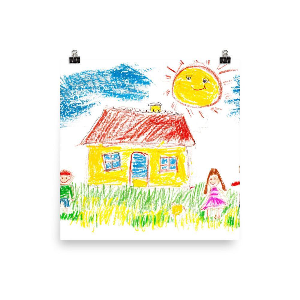 Childhood Drawing Family Home Crayon Art Poster - Oh Posters