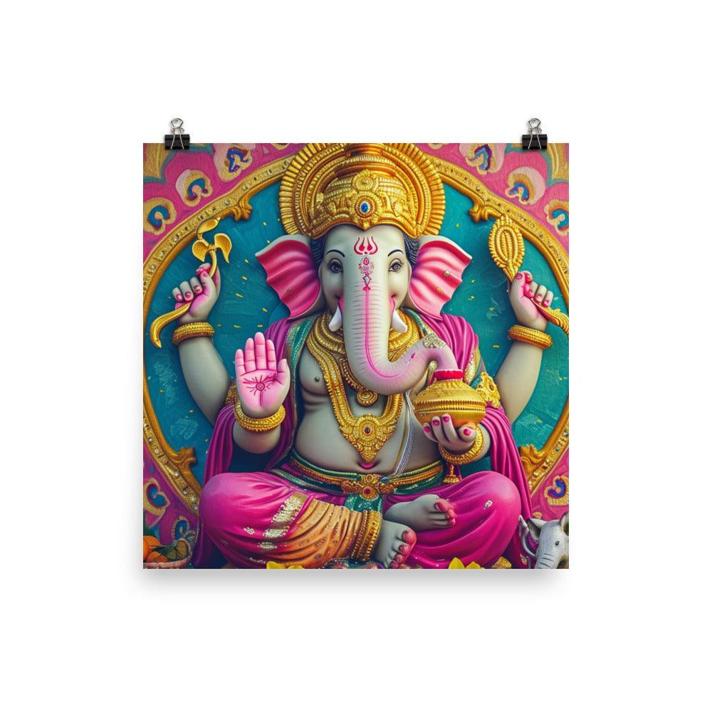 Ganesha Pink Elegant Religious Statue Graphic Poster - Oh Posters