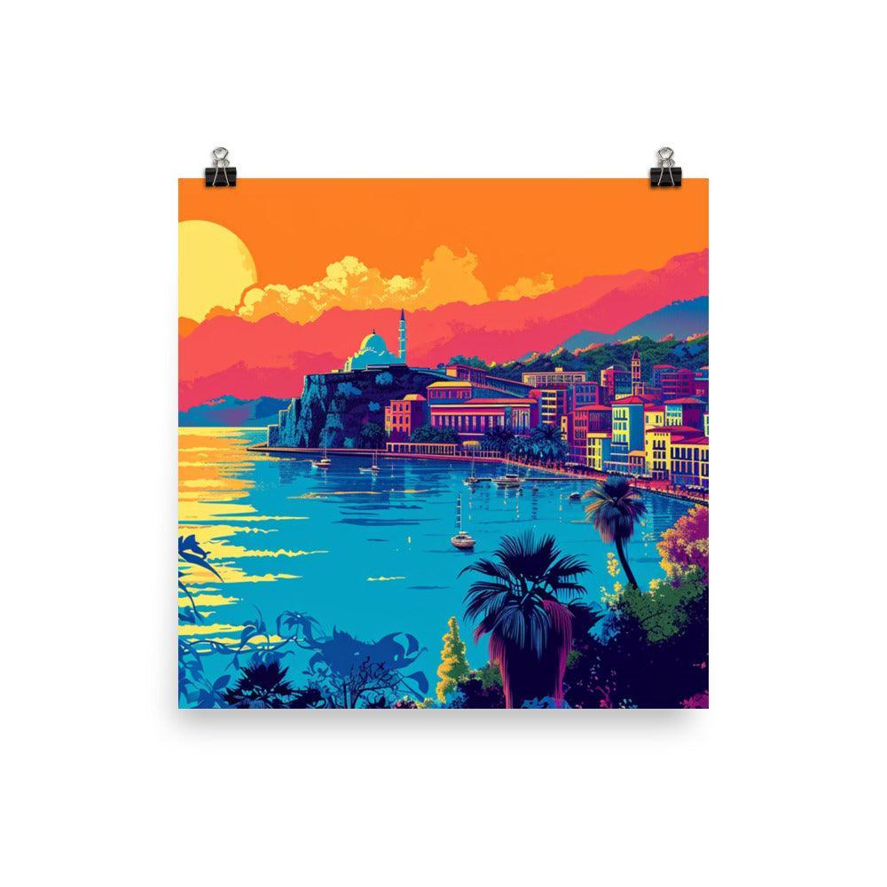 Coastal Sunset in Albania Vibrant Digital Art Poster - Oh Posters