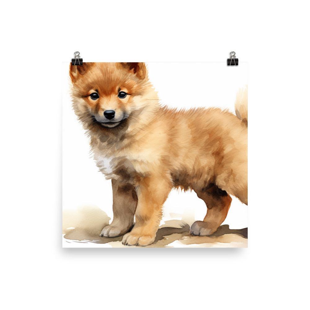 Finnish Spitz Puppy Attentive Watercolor Portrait Poster - Oh Posters