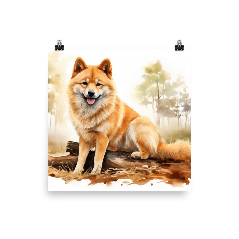 Finnish Spitz Autumn Serenity Watercolor Poster - Oh Posters