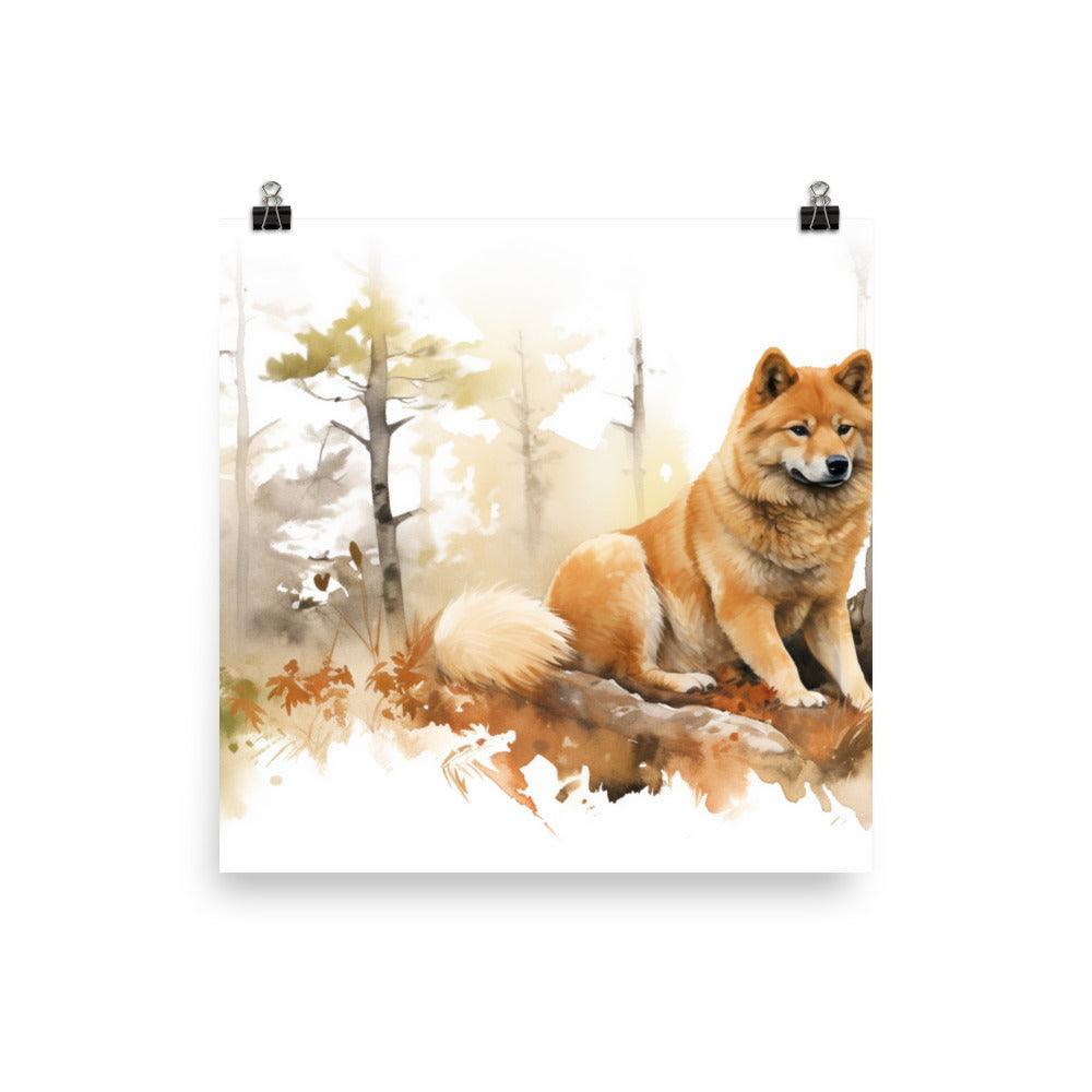 Finnish Spitz Woodland Watcher Watercolor Poster - Oh Posters