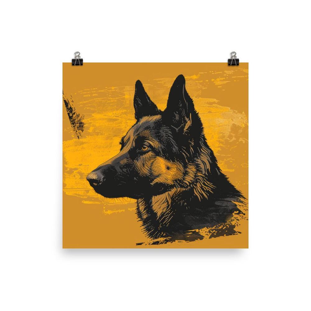 German Shepherd Silhouette Yellow Poster - Oh Posters