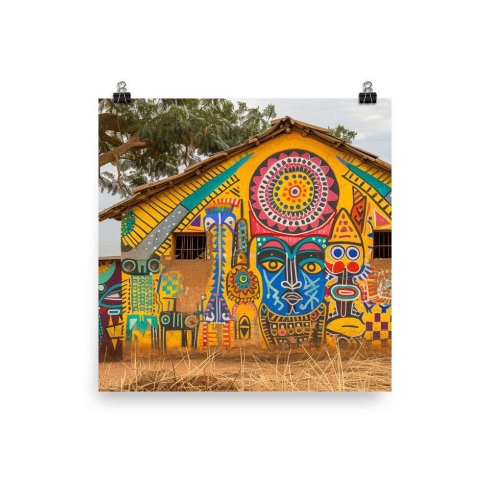 Colorful Burkina Faso Village Mural Art Poster - Oh Posters