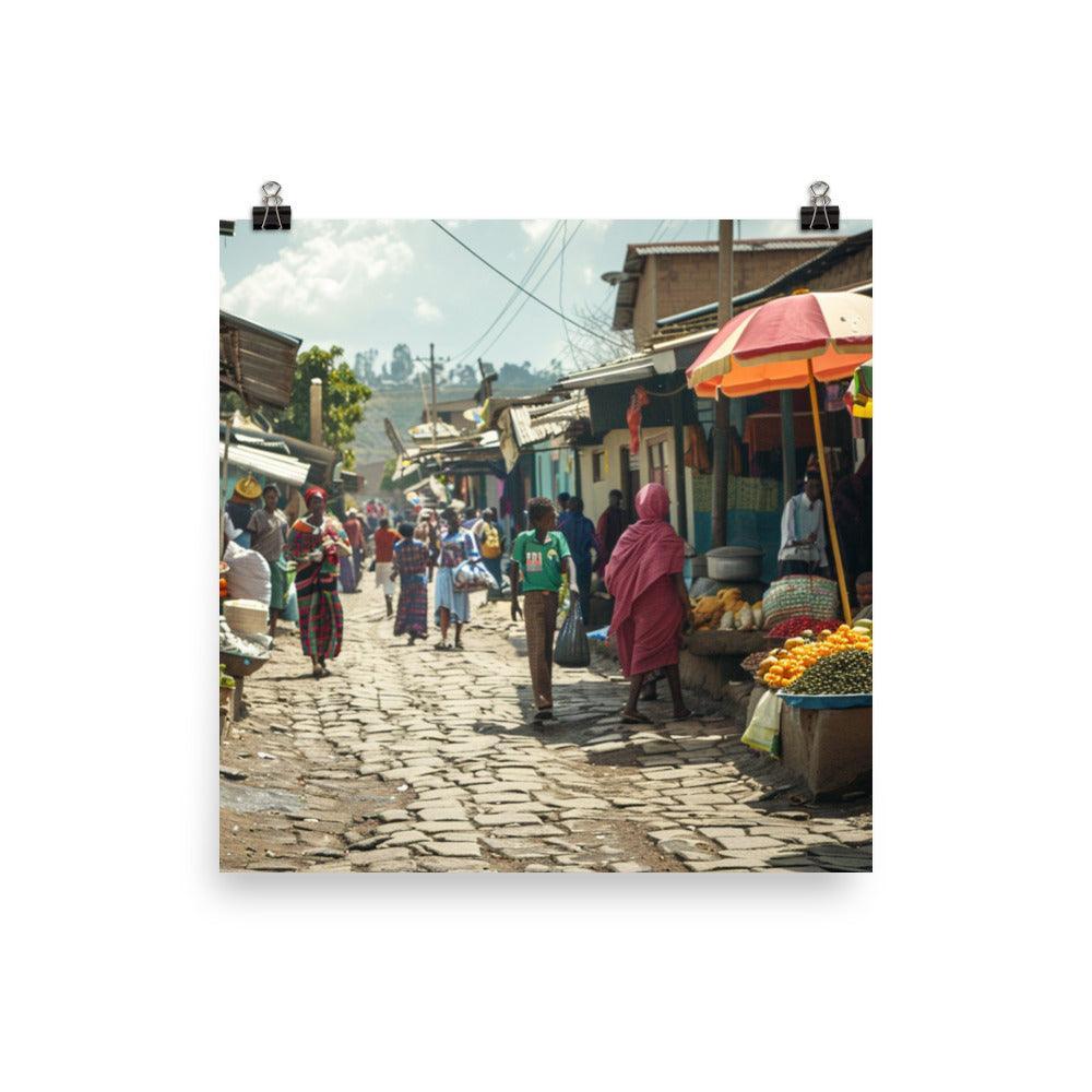 Ethiopia Colorful Open-Air Market with Street Vendors Poster - Oh Posters