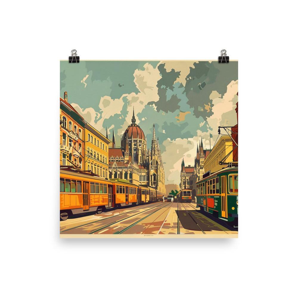 Hungary Urban Tram Vintage Illustration Poster - Oh Posters