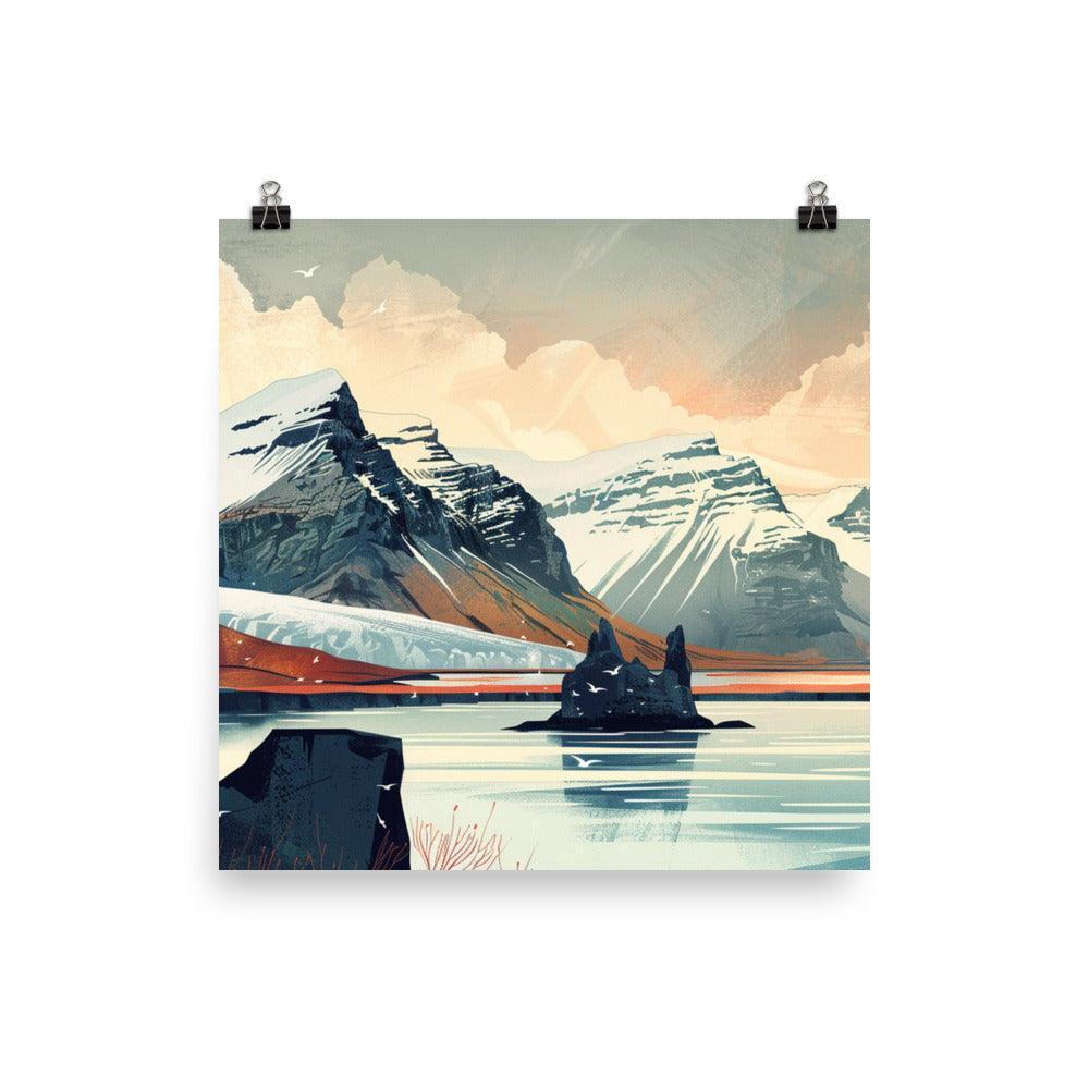 Iceland Glacial Mountain Scenic Illustration Poster - Oh Posters