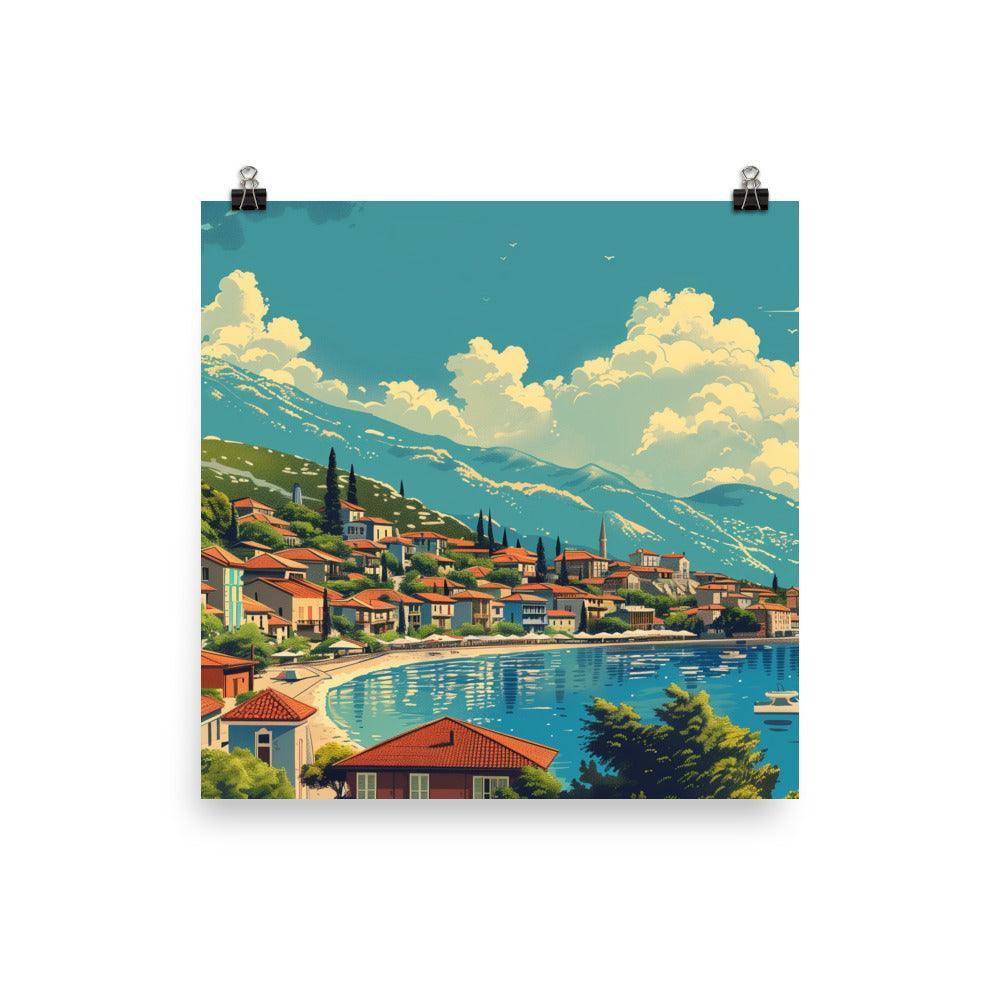 North Macedonia Lakeside Village Scenic Poster - Oh Posters