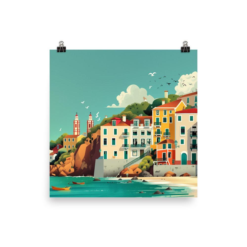 Portugal Coastal Town Vibrant Seaside Poster - Oh Posters