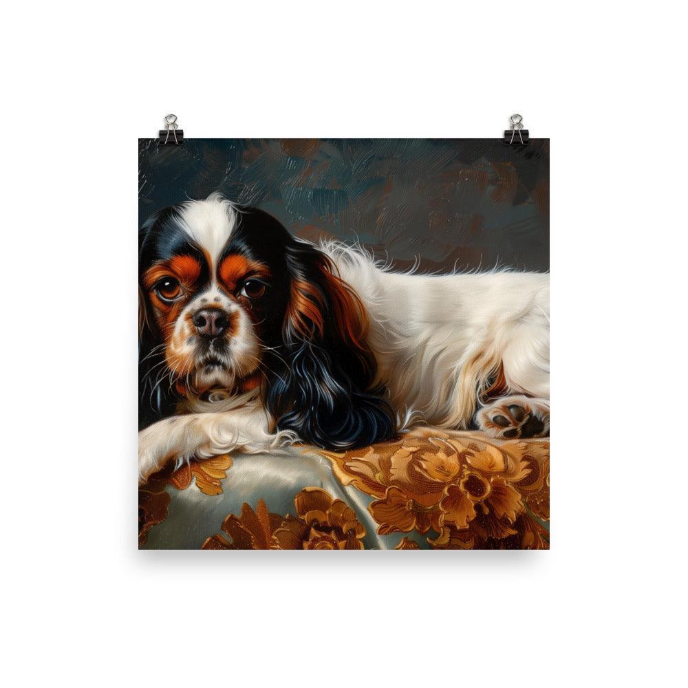 English Toy Spaniel on Ornate Cushion Painting Poster - Oh Posters